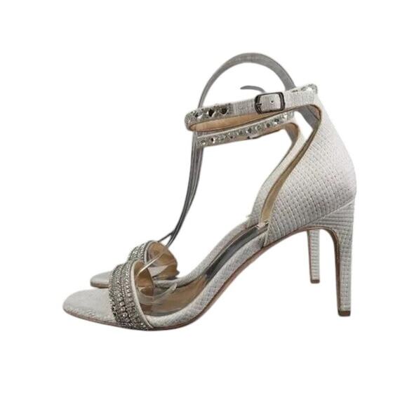 Badgley Mischka Shoes Womens 8.5 Sandal Pumps Ankle Strap Formal Rhinestone Grey - Picture 5 of 16